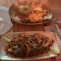 Thai noodles and guacamole with chips  at Vivi Bistrot - Navona in Rome