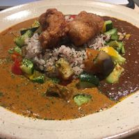 Half and half curry at nu dish Deli & Cafe in Tokyo