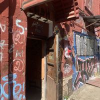 A door to the restaurant  at Savage Food in Kyiv