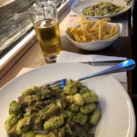 Linguine and gnocchi with fries at Albert's Eatery in Whitby