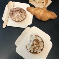 tarte aux café et tarte chantilly + croissant + pain au chocolat at Le Petit Colibri in Lyon
