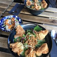Wantan ramen soup and steamed filled dumplings  at An Vegan House  in Hamburg