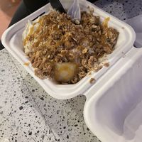 Caramel sauce, caramel frosting and pie topping   at Cinnaholic in Seattle