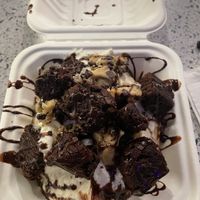 Cake batter frosting, cookie dough, brownies and chocolate sauce   at Cinnaholic in Seattle