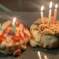 I’m not a huge fan of sweets but I can always go for cinnamon rolls! My 24th bday sweet!! (strawberry shortcake and cookie dough)   at Cinnaholic in Seattle