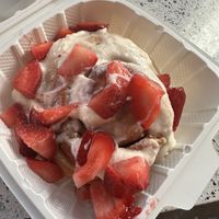 Cream cheese frosting with strawberries   at Cinnaholic in Seattle