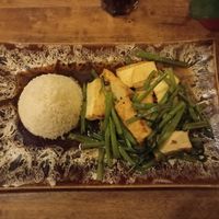 "WATER SPINACH" (Water Spinach fried in Garlic with Tofu, served with Tender Fragrant Rice) at East Moon in Berlin