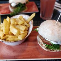 Burger with fries at Peter Pane - Friedrichstr in Berlin