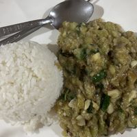 Smashed aubergine with rice  at Sabaïdee in Phonsaly