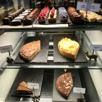 Upper row are all vegan pastries! at Book Ministry in Kaunas