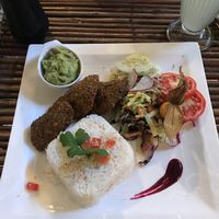 Guac and falafel at Cafe del Mundo in Mancora