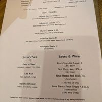 Drinks menu (they also had bottled and tinned soft drinks in a fridge) at Vertigo - Cross St in Manchester