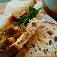 Falafel, spinach & chilli jam sandwich at Vertigo - Cross St in Manchester