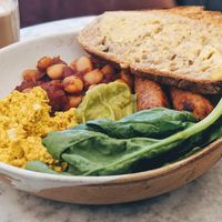 Full breakfast, with fresh spinach instead of sauteed spinach and mushroom at Vertigo - Cross St in Manchester