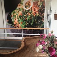 Huge table for community seating or large parties at Sustainabowl in Los Angeles