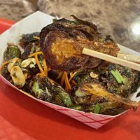 peanut glazed Brussels sprouts  at Saimin Dojo in Kapaa