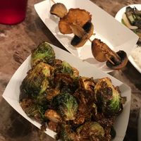 Fried Brussels sprouts and mushrooms stick at Saimin Dojo in Kapaa