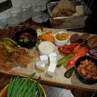 Vegan charcuterie, and basket of fried chicken at O.G.B. in Christchurch