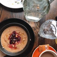 Porridge and soy milk chai latte at O.G.B. in Christchurch