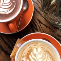 Soy milk chai latte (bottom) at O.G.B. in Christchurch