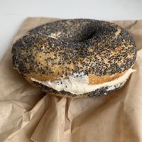 Poppy bagel w vegan cream cheesee  at Forage Market in Portland