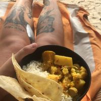 Backpacker bowl - curry and rice  at Benny's On The Beach in Koh Lipe
