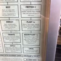 Vegan menu at Honest Burgers in London