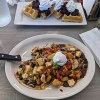 Huevos Rancheros and Blueberry Waffles at Millie's in Pasadena