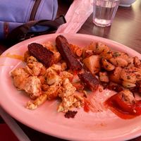 The usual tofu scramble, potatoes and Mexican chipotle vegan sausage   at Millie's in Pasadena