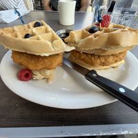 Vegan chicken and waffles  at Millie's in Pasadena