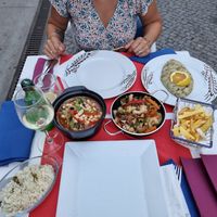 Feijoada cogumelos, legumes salteados e migas de espargos. 😋😋😋 at Tragos E Condutos in Evora