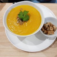 Spicy carrot soup at Bhajan Cafe in Nice