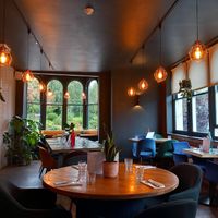 The fellpack stunning building inside & out, with lots of vegan options at Fellpack in Keswick