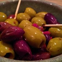 Olives with chilli & garlic at Fellpack in Keswick