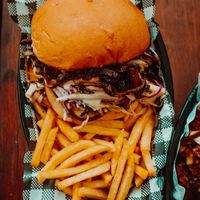 Burger and fries at MURDEReats in Leichhardt