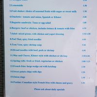 Menu at Bar Ang in Battambang