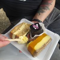 lemon cake, punch cake and mango cheesecake at Omas Backstube in Vienna