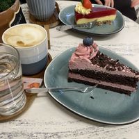 Blackberry-chocolate cake, strawberry cheesecake  at Omas Backstube in Vienna
