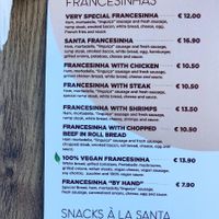 Menu at Santa Francesinha in Porto