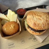 Vegan Chease Croquette, Vincent Vegan Burgerr  at The Potato Bar  in Bruges