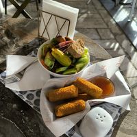 Greek salad and eggplant rolls at Nafplio Falafel in Nafplion