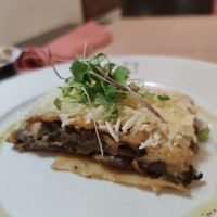 Vegan Lasagna with mushrooms at Madre Tierra in Toledo
