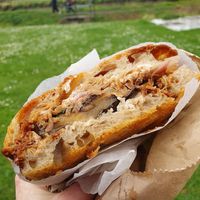 Teriyaki aubergine focaccia sandwich at Bread By Bike in North London