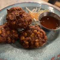 Sweetcorn fritters (quite bland)   at Rosa's Thai Cafe - Brixton in South West London