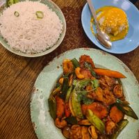 Stir fry, coconut rice and mango sticky rice at Rosa's Thai Cafe - Brixton in South West London