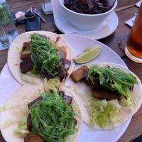 Unagi Inspired Shrimp Street Tacos (w/ tofu subbed in place of shrimp) $17.  Plus a bowl of Sweet and Sour Cabbage (Rotkohl) $9.  at The Dog Spot in Joseph