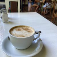 A cappuccino with soy milk at The Garden Café in Granada