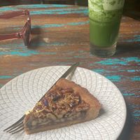 Pecan pie and a green juice   at The Garden Café in Granada