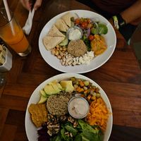 Mediterranean bowl (veggie) and Buddha bowl (vegan) at The Garden Café in Granada