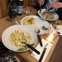 Pasta carbonara and focaccia  at Il Boccalino in Amsterdam